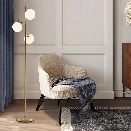 Costway Original 3-Globe Floor Lamp Foot Switch and Bulb Bases, Golden, EU10030US-GD