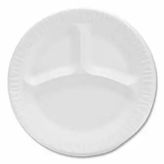 Dart Elite Container Quiet Timeless® Laminated Foam Dinnerware, 9" White, 3 Compartment, 500 pieces, 9CPWC Dart Cont...