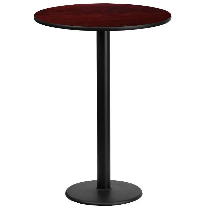 Flash Compact Furniture Stiles 24'' Round Mahogany Laminate Table Top 18'' Round Bar Height Table Base...