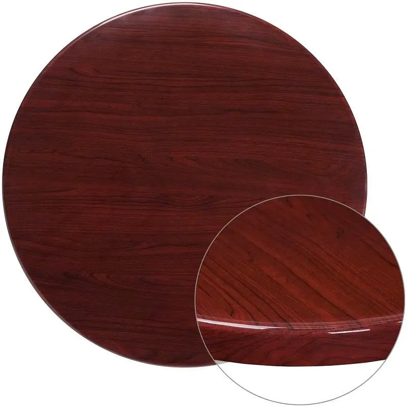 Flash Contemporary Furniture Glenbrook 36'' Round High-Gloss Mahogany Resin Table Top 2'' Thick Drop-L...