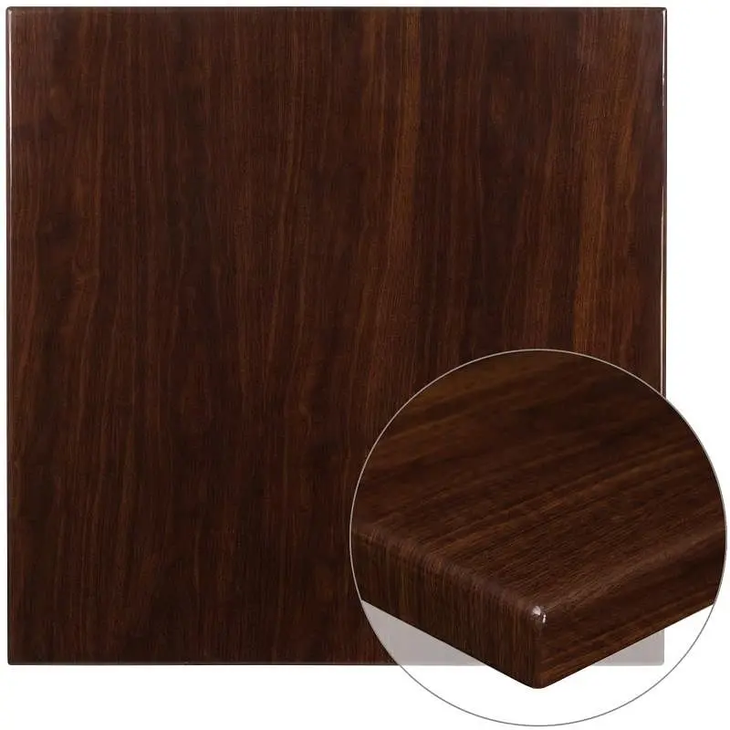 Flash Distinctive Furniture Glenbrook 36'' Square High-Gloss Walnut Resin Table Top 2'' Thick Drop-Lip...