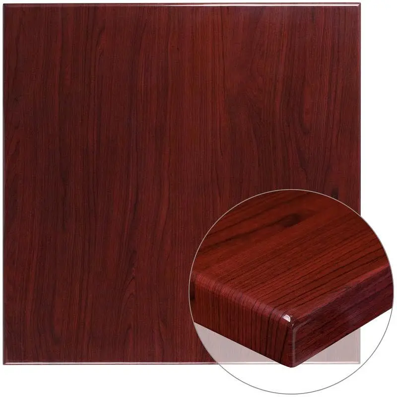 Flash Furniture 36'' Square High-Gloss Mahogany Resin Table Top 2'' Thick Drop-Lip, TP-MAH-3636-GG