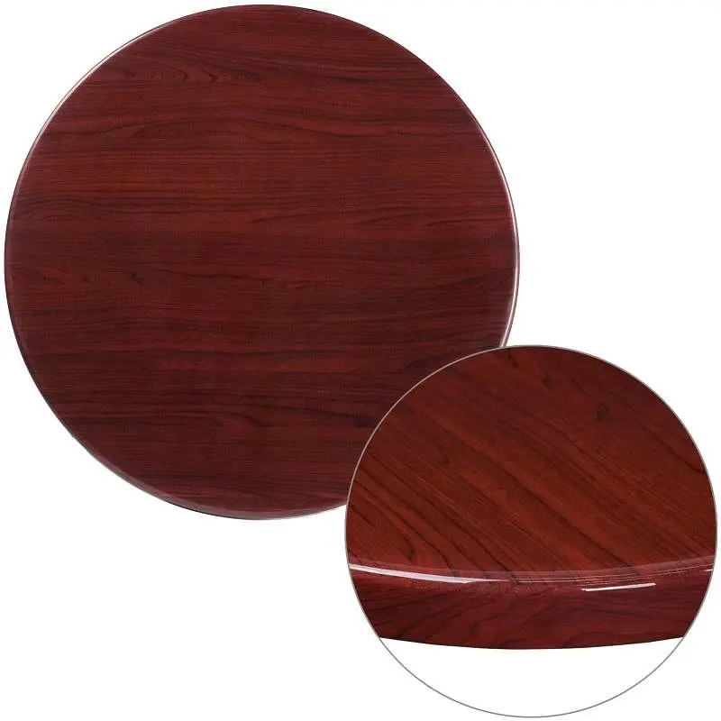 Flash Furniture Glenbrook 30'' Round High-Gloss Mahogany Resin Table Top 2'' Thick Drop-Lip, TP-MAH-30...