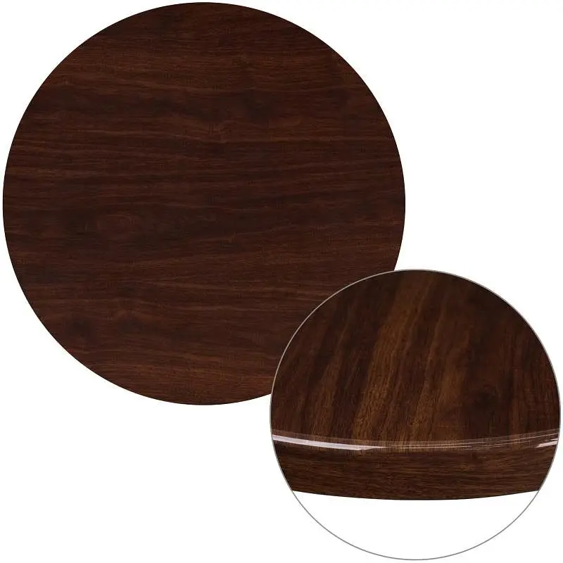 Flash Furniture Glenbrook 30'' Round High-Gloss Walnut Resin Table Top 2'' Thick Drop-Lip, TP-WAL-30RD-GG