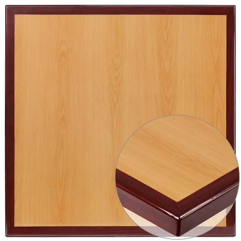Flash Furniture Glenbrook 30'' Square 2-Tone High-Gloss Cherry / Mahogany Resin Table Top 2'' Thick Dr...