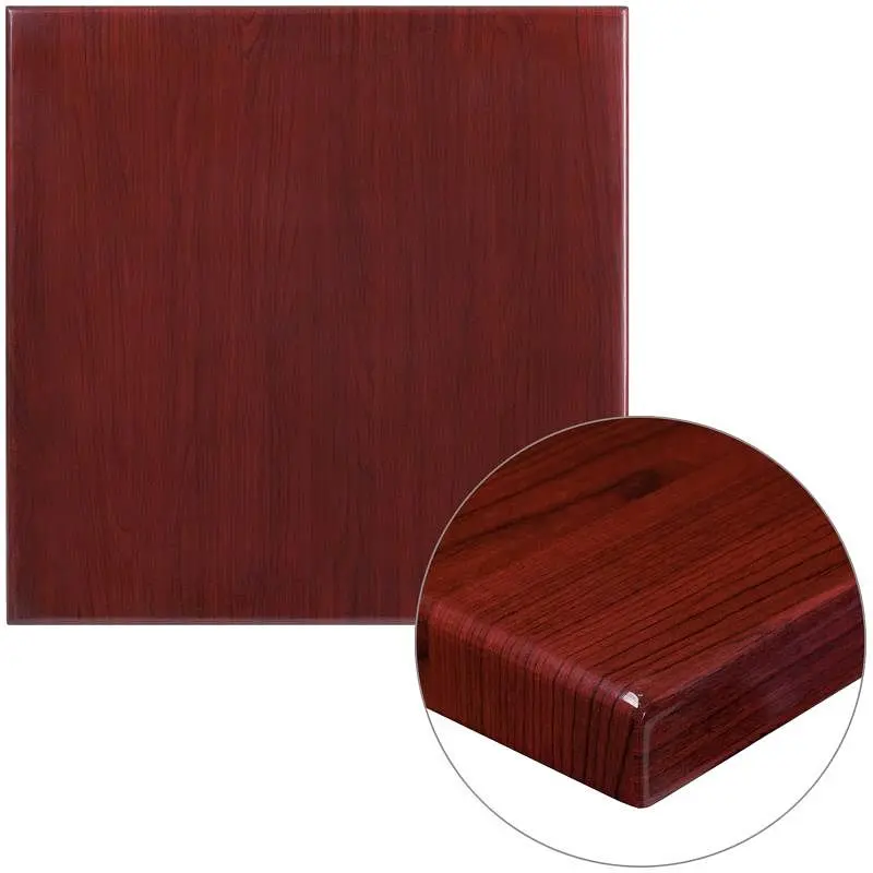 Flash Furniture Glenbrook 30'' Square High-Gloss Mahogany Resin Table Top 2'' Thick Drop-Lip, TP-MAH-3...