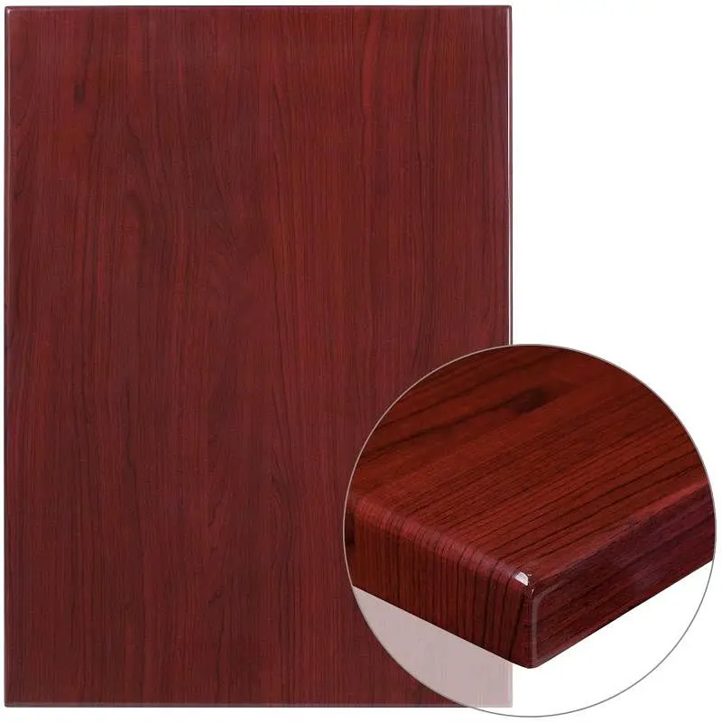 Flash Furniture Glenbrook 30" x 42" Rectangular High-Gloss Mahogany Resin Table Top 2" Thick Edge, TP-MAH-3...