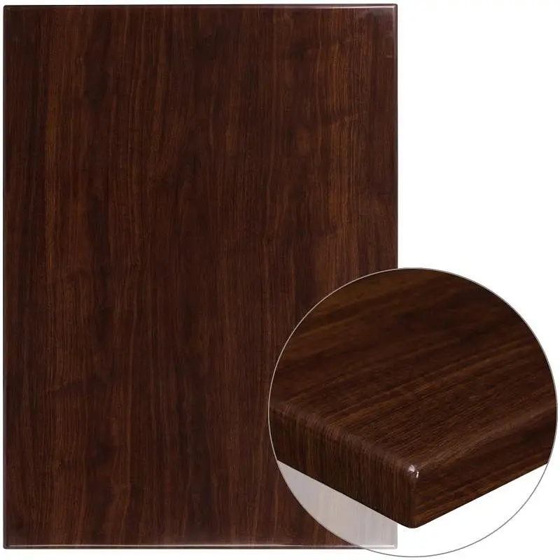 Flash Furniture Glenbrook 30" x 42" Rectangular High-Gloss Walnut Resin Table Top 2" Thick Edge, TP-WAL-304...