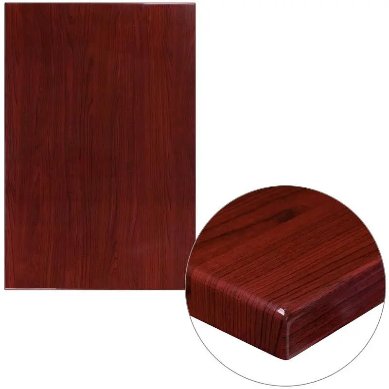 Flash Furniture Glenbrook 30" x 45" Rectangular High-Gloss Mahogany Resin Table Top 2" Thick Edge, TP-MAH-3...