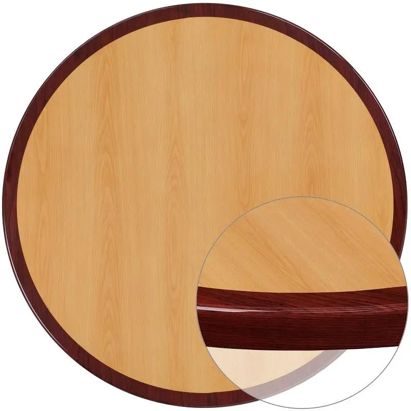 Flash Furniture Glenbrook 36'' Round 2-Tone High-Gloss Cherry / Mahogany Resin Table Top 2'' Thick Dro...