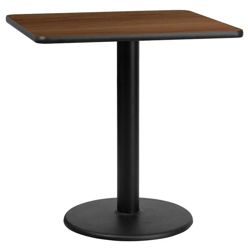 Flash Furniture Graniss 30'' Square Walnut Laminate Table Top 18'' Round Table Height Base, XU-WALTB-3...