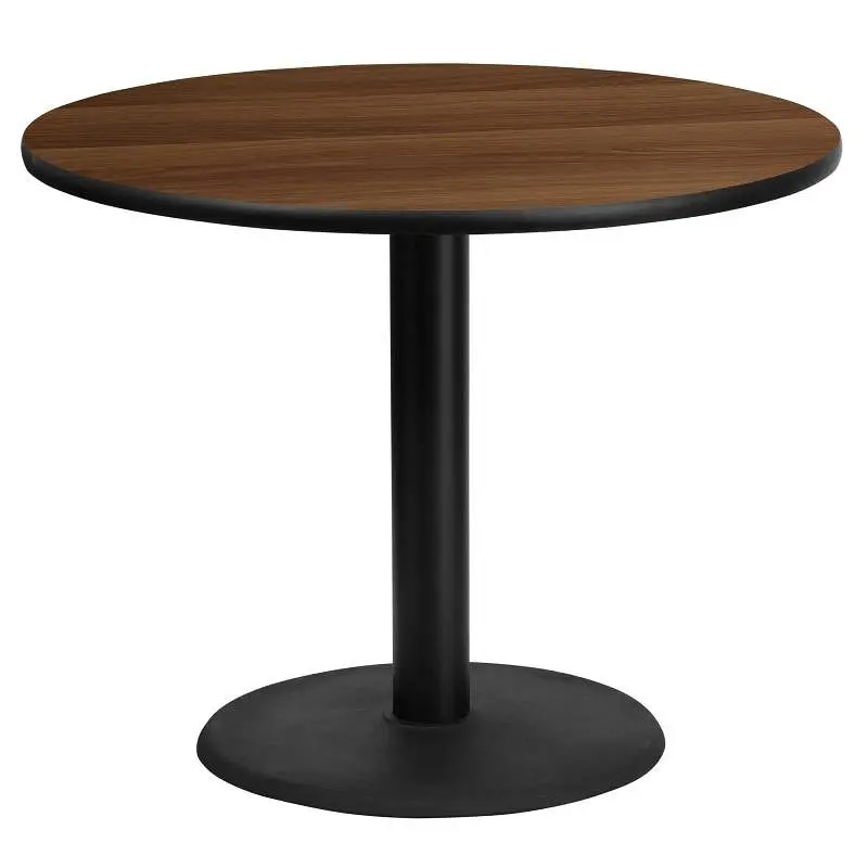 Flash Furniture Graniss 36'' Round Walnut Laminate Table Top 24'' Round Table Height Base, XU-RD-36-WA...