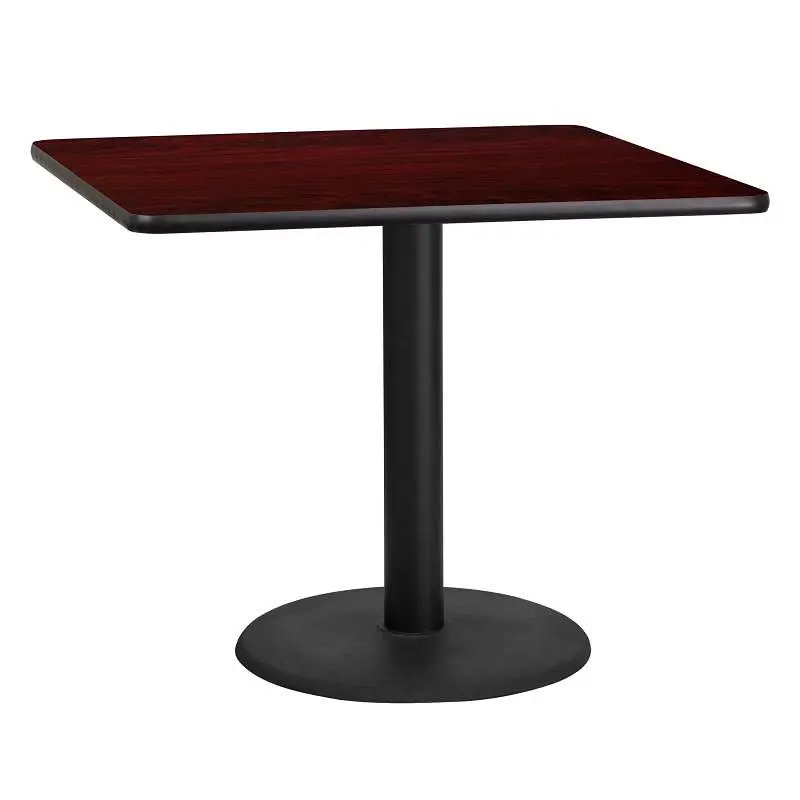Flash Furniture Graniss 36'' Square Mahogany Laminate Table Top 24'' Round Table Height Base, XU-MAHTB...