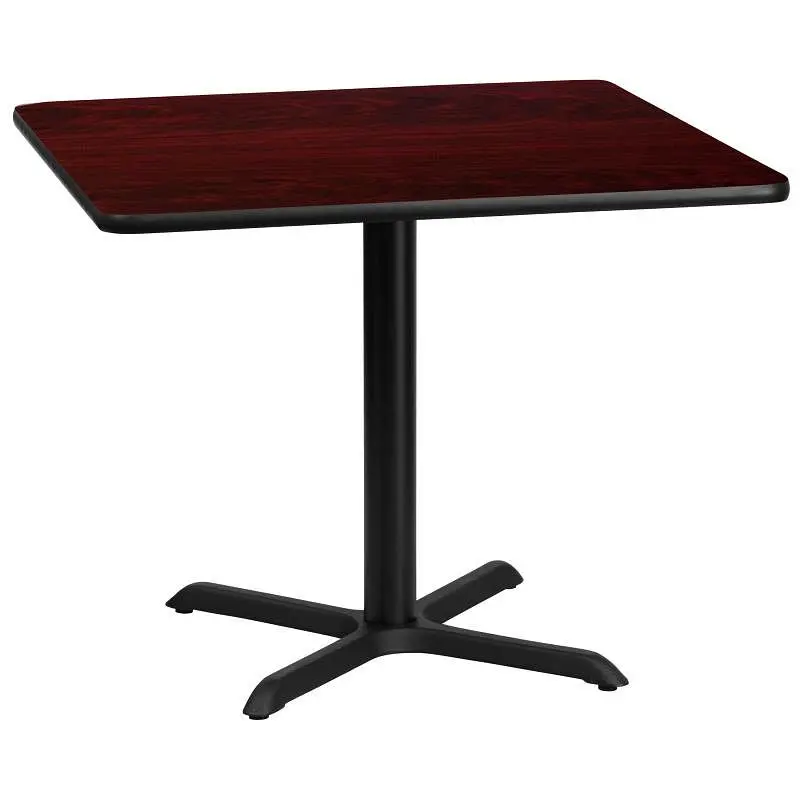 Flash Furniture Graniss 36'' Square Mahogany Laminate Table Top 30'' x 30'' Table Height Bas...