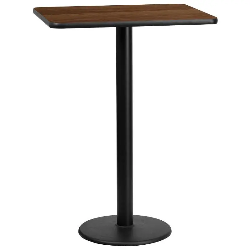 Flash Furniture Stiles 24'' x 30'' Rectangular Walnut Laminate Table Top 18'' Round Bar Heig...