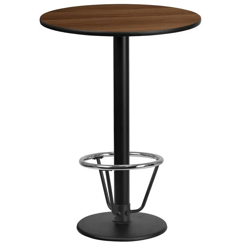 Flash Furniture Stiles 24'' Round Walnut Laminate Table Top 18'' Round Bar Height Table Base and Foot ...
