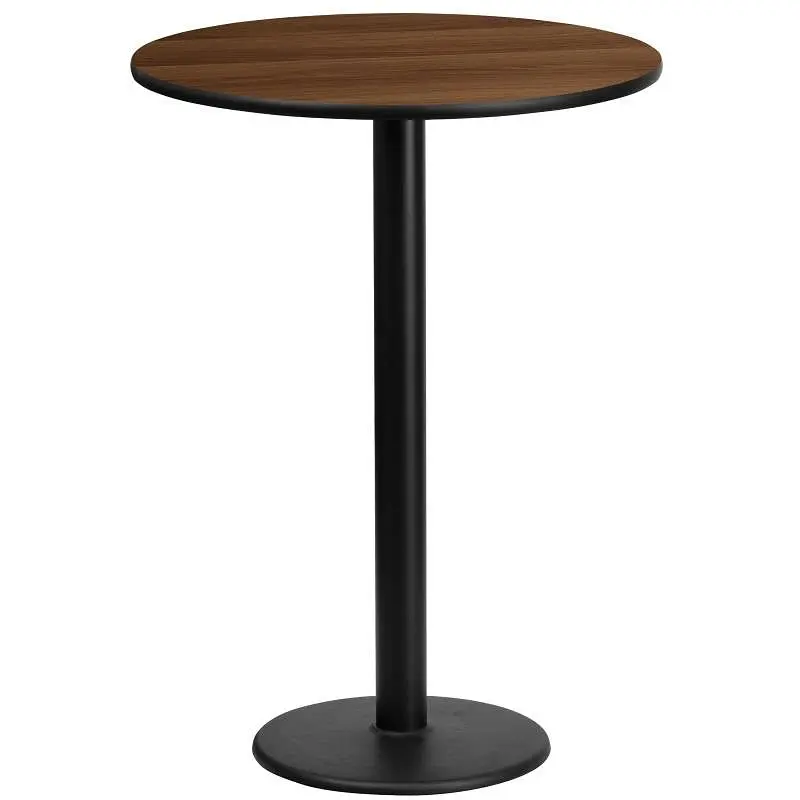 Flash Furniture Stiles 24'' Round Walnut Laminate Table Top 18'' Round Bar Height Table Base, XU-RD-24...