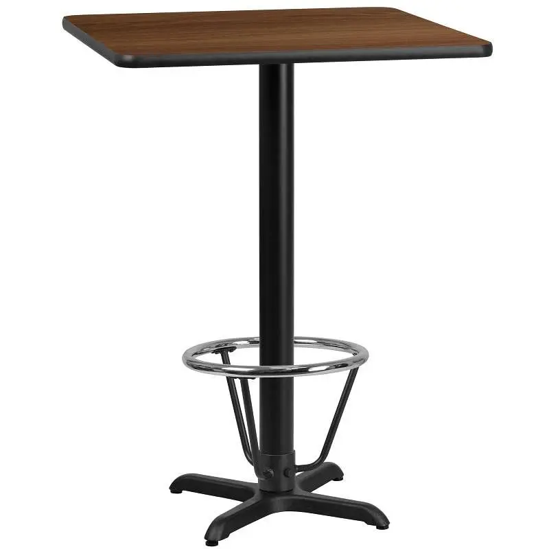 Flash Furniture Stiles 24'' Square Walnut Laminate Table Top 22'' x 22'' Bar Height Table Ba...