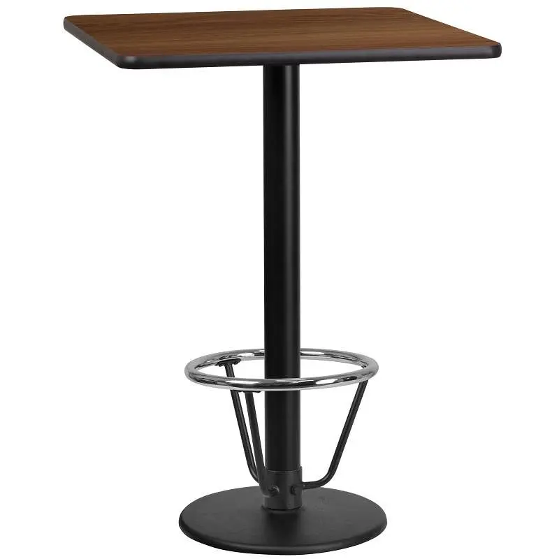 Flash Furniture Stiles 24'' Square Walnut Laminate Table Top 18'' Round Bar Height Table Base and Foot...