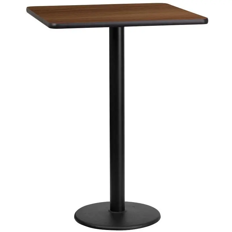 Flash Furniture Stiles 24'' Square Walnut Laminate Table Top 18'' Round Bar Height Table Base, XU-WALT...
