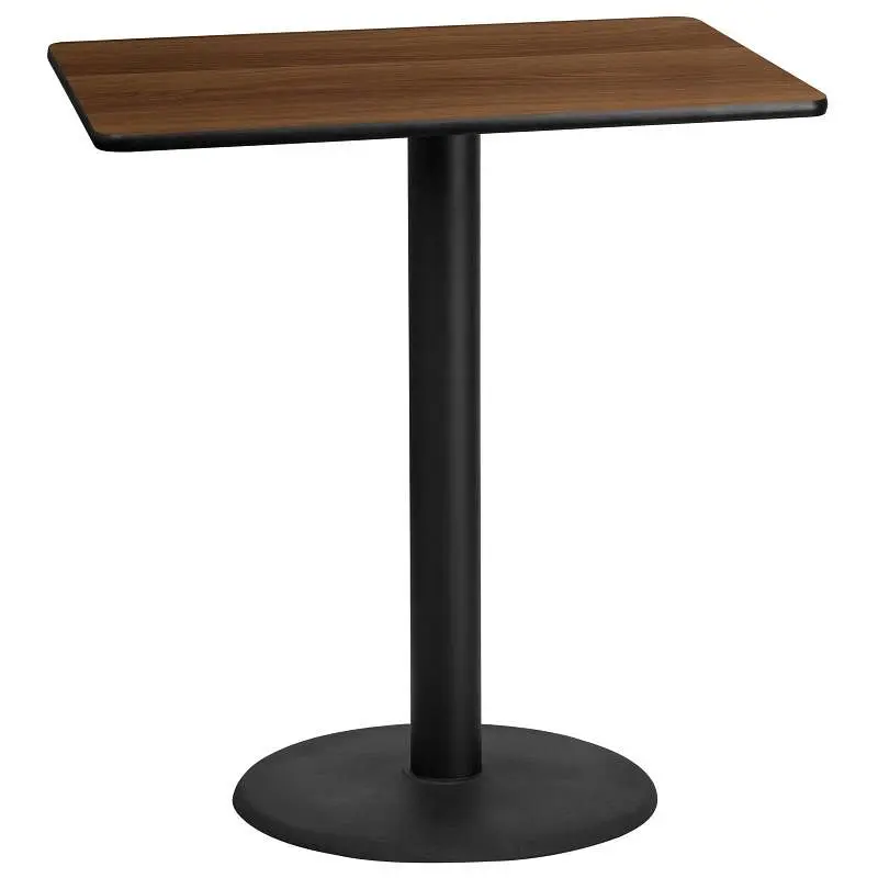 Flash Furniture Stiles 30'' x 42'' Rectangular Walnut Laminate Table Top 24'' Round Bar Heig...