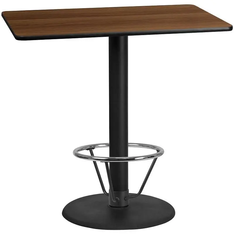Flash Furniture Stiles 30'' x 48'' Rectangular Walnut Laminate Table Top 24'' Round Bar Heig...