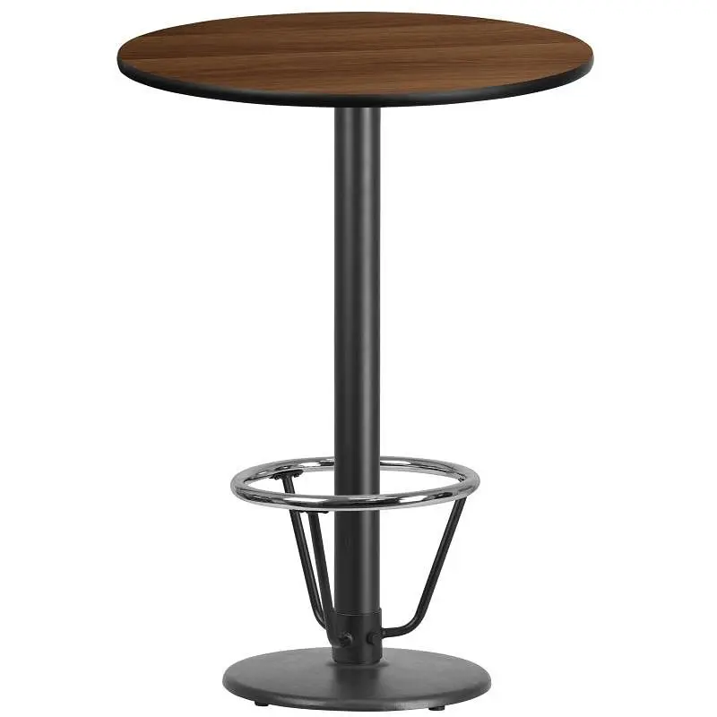 Flash Furniture Stiles 30'' Round Walnut Laminate Table Top 18'' Round Bar Height Table Base and Foot ...