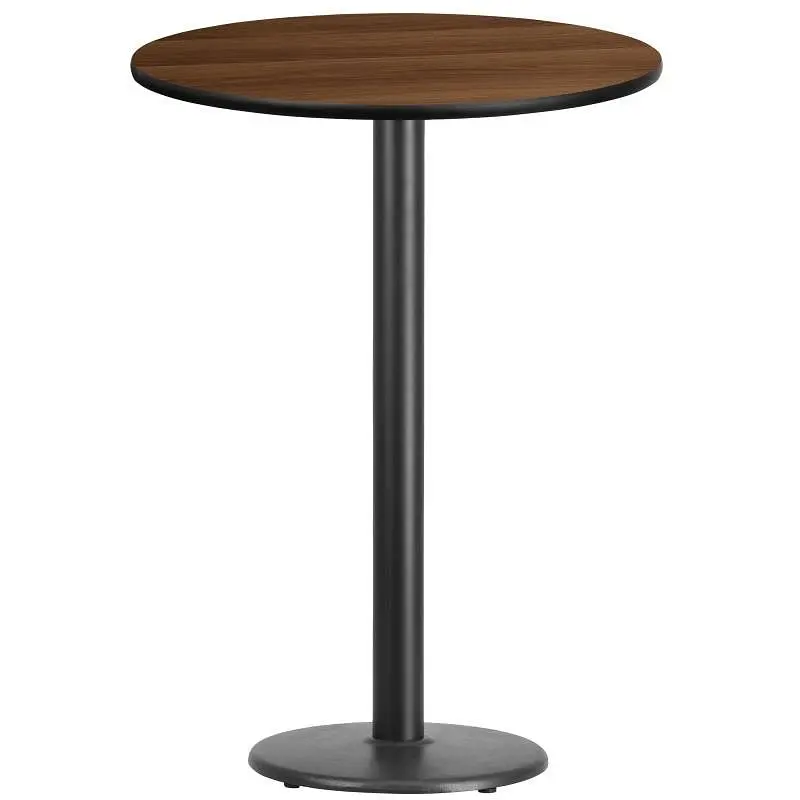 Flash Furniture Stiles 30'' Round Walnut Laminate Table Top 18'' Round Bar Height Table Base, XU-RD-30...