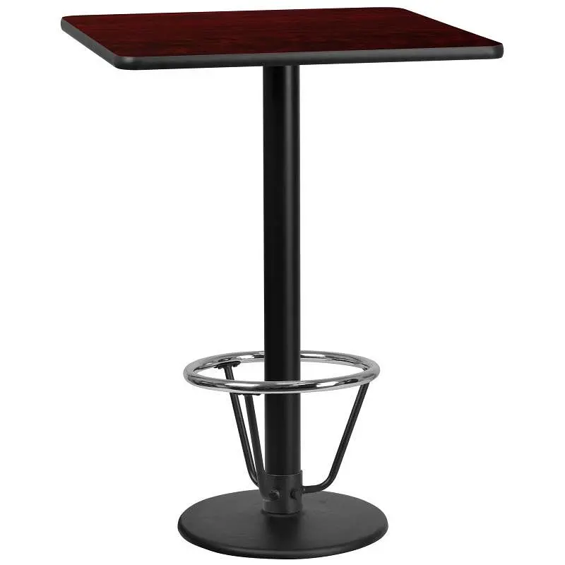 Flash Furniture Stiles 30'' Square Mahogany Laminate Table Top 18'' Round Bar Height Table Base and Fo...