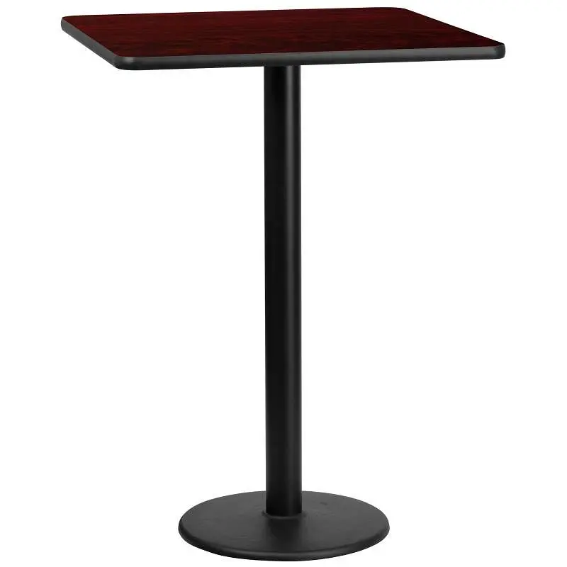 Flash Furniture Stiles 30'' Square Mahogany Laminate Table Top 18'' Round Bar Height Table Base, XU-MA...
