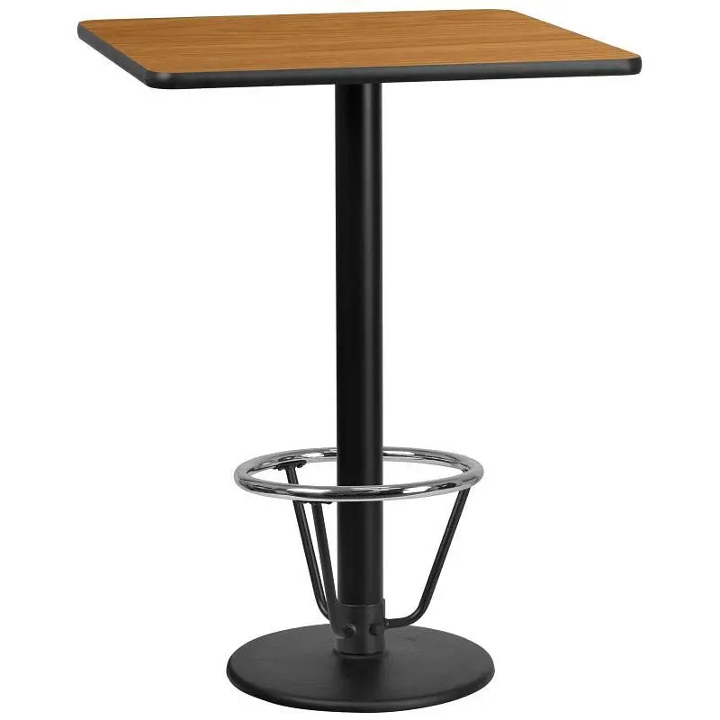 Flash Furniture Stiles 30'' Square Natural Laminate Table Top 18'' Round Bar Height Table Base and Foo...