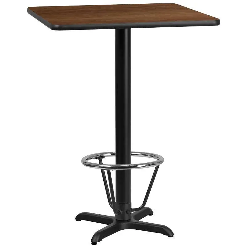 Flash Furniture Stiles 30'' Square Walnut Laminate Table Top 22'' x 22'' Bar Height Table Ba...