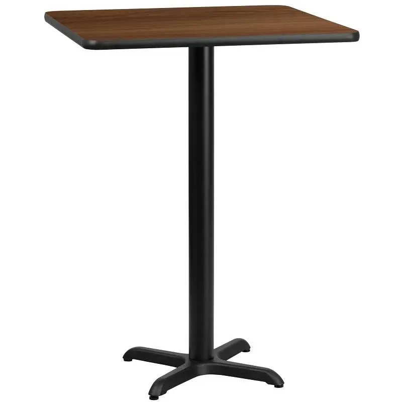 Flash Furniture Stiles 30'' Square Walnut Laminate Table Top 22'' x 22'' Bar Height Table Ba...