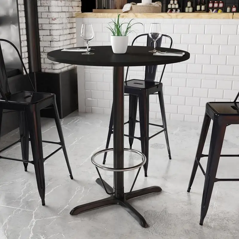 Flash Furniture Stiles 36'' Round Ebony Laminate Table Top 30'' x 30'' Bar Height Table Base...