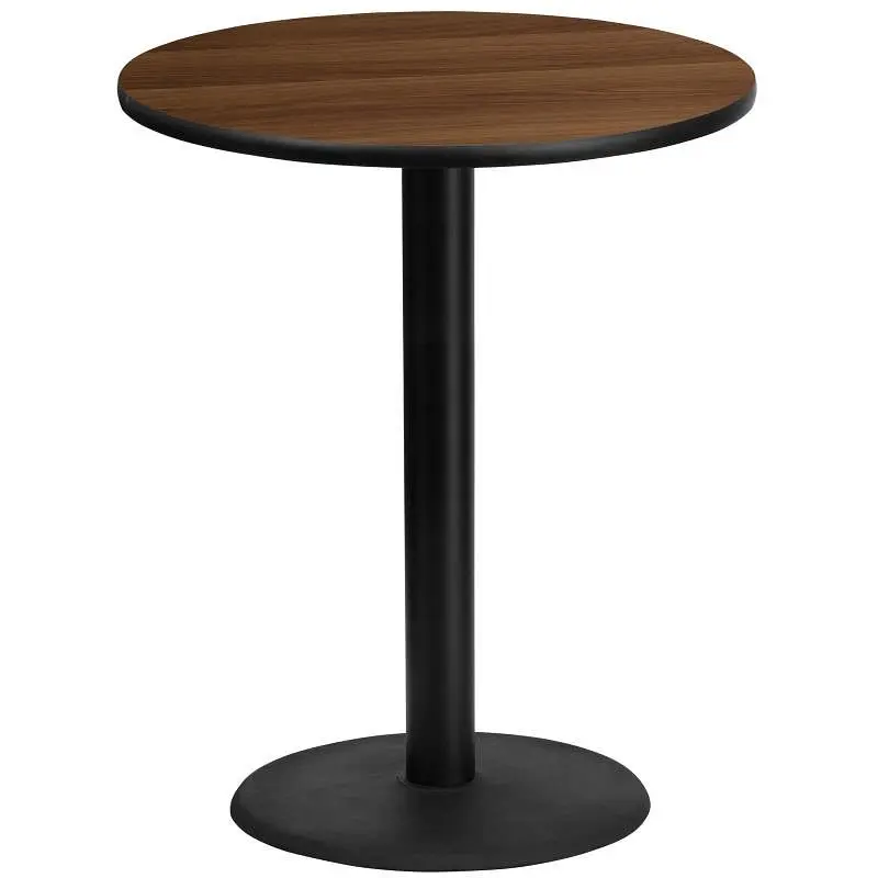 Flash Furniture Stiles 36'' Round Walnut Laminate Table Top 24'' Round Bar Height Table Base, XU-RD-36...