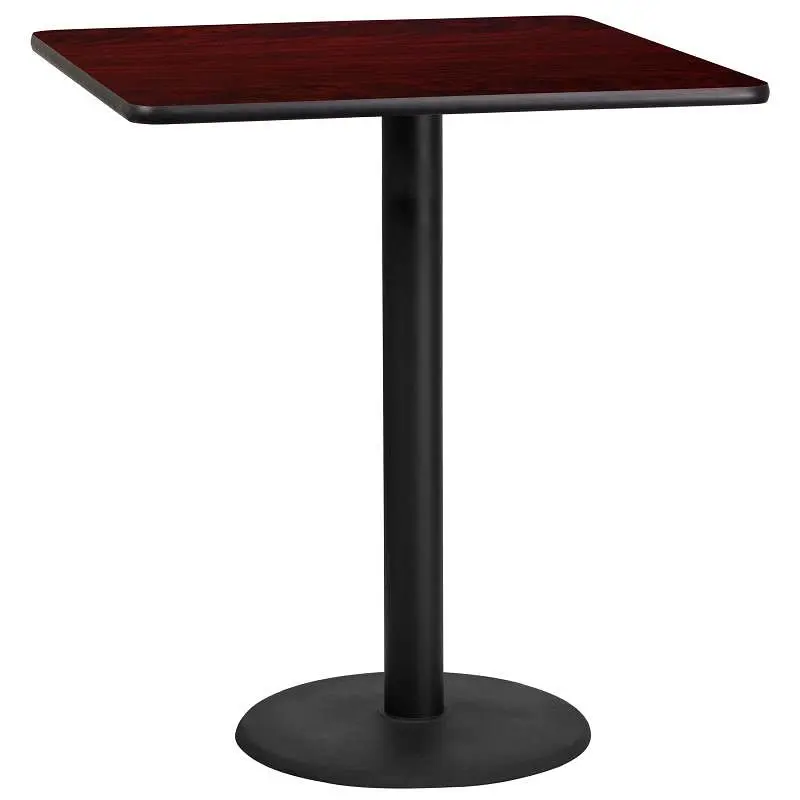 Flash Furniture Stiles 36'' Square Mahogany Laminate Table Top 24'' Round Bar Height Table Base, XU-MA...