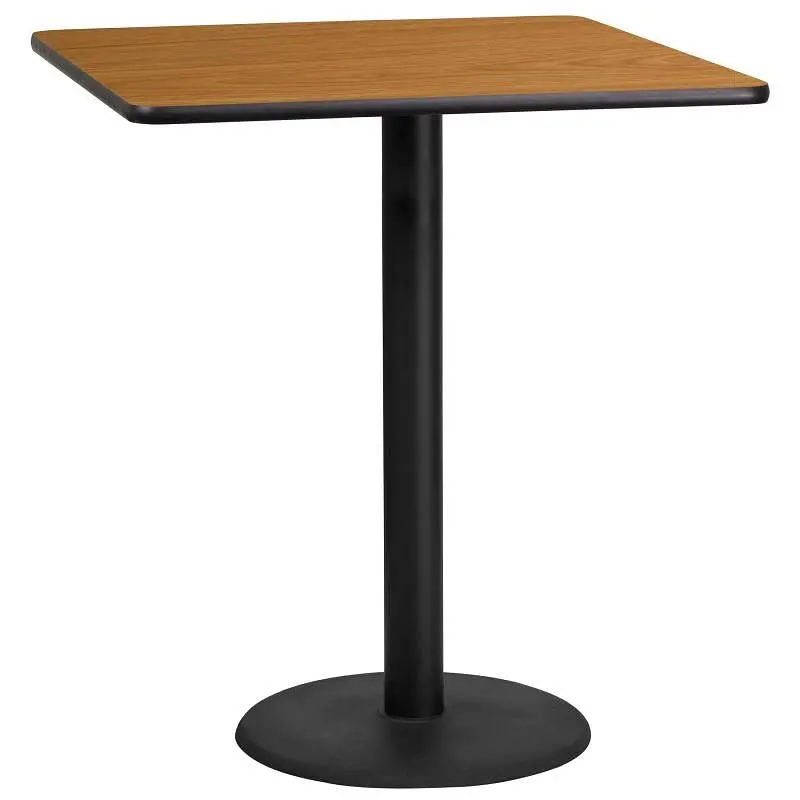 Flash Furniture Stiles 36'' Square Natural Laminate Table Top 24'' Round Bar Height Table Base, XU-NAT...