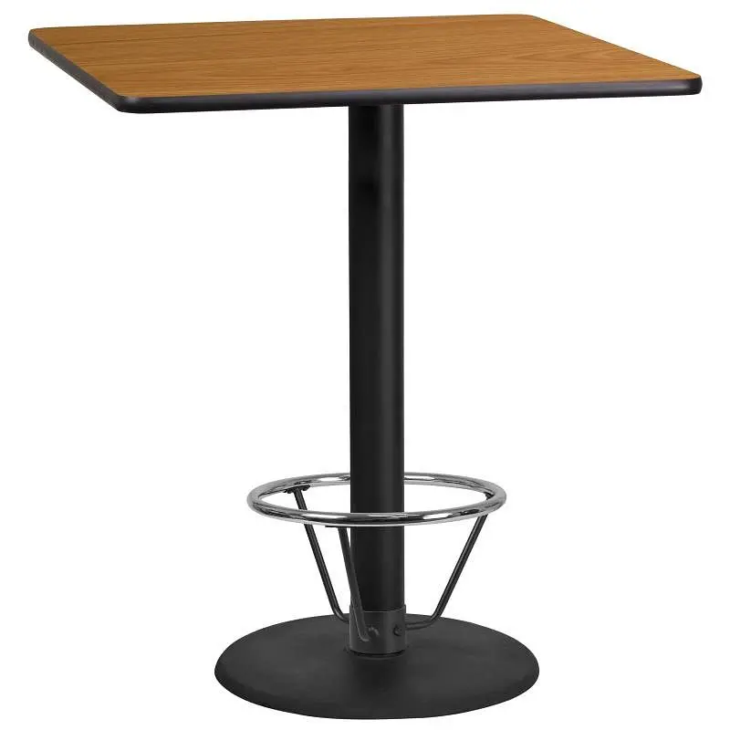 Flash Furniture Stiles 36'' Square Plain Laminate Table Top 24'' Round Bar Height Table Base and Foot ...