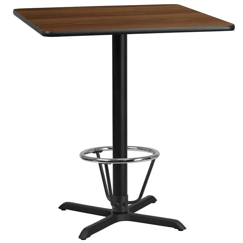 Flash Furniture Stiles 36'' Square Walnut Laminate Table Top 30'' x 30'' Bar Height Table Ba...