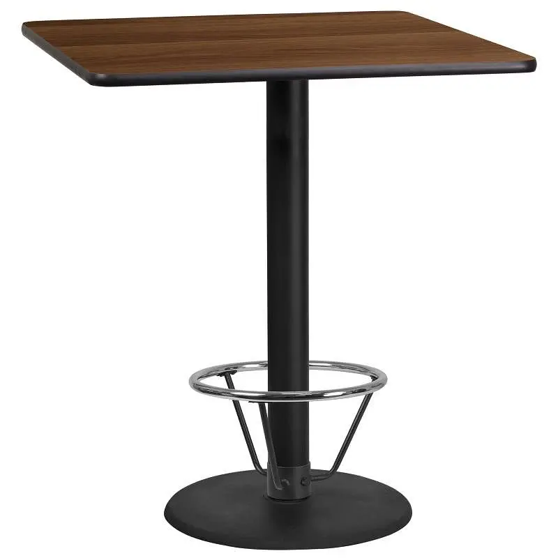 Flash Furniture Stiles 36'' Square Walnut Laminate Table Top 24'' Round Bar Height Table Base and Foot...