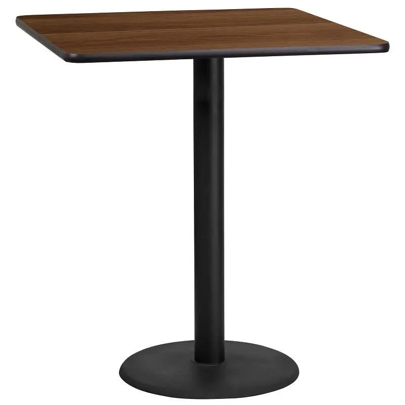 Flash Furniture Stiles 36'' Square Walnut Laminate Table Top 24'' Round Bar Height Table Base, XU-WALT...