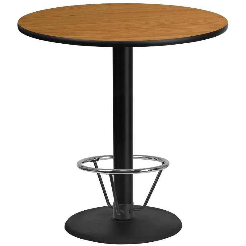 Flash Furniture Stiles 42'' Round Natural Laminate Table Top 24'' Round Bar Height Table Base and Foot...