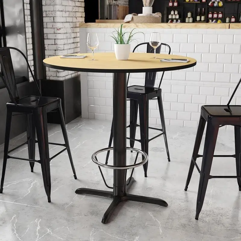 Flash Furniture Stiles 42'' Round Plain Laminate Table Top 33'' x 33'' Bar Height Table Base...