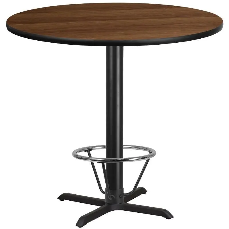 Flash Furniture Stiles 42'' Round Walnut Laminate Table Top 33'' x 33'' Bar Height Table Bas...