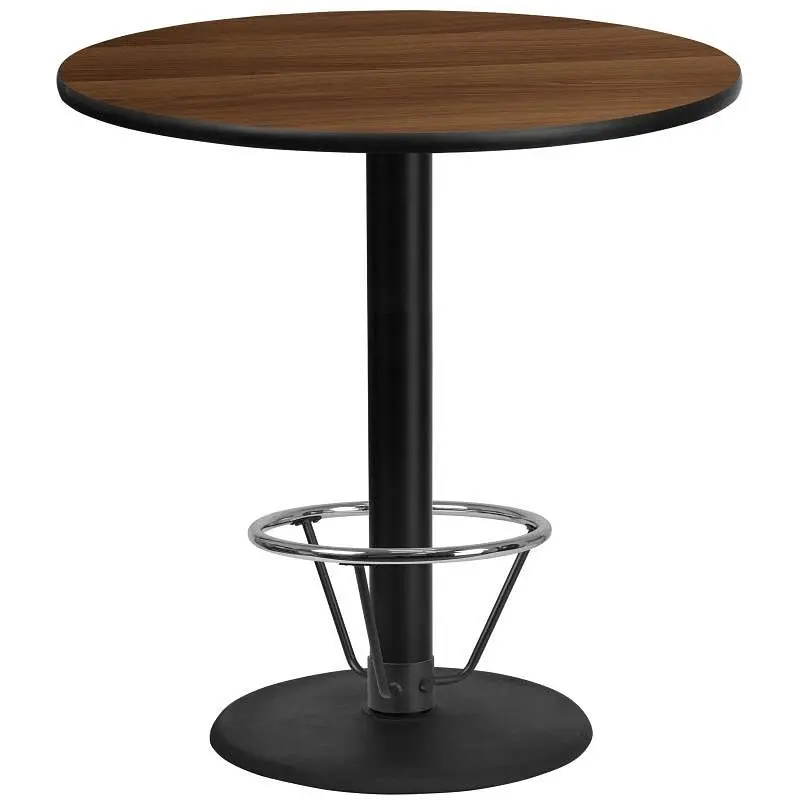Flash Furniture Stiles 42'' Round Walnut Laminate Table Top 24'' Round Bar Height Table Base and Foot ...