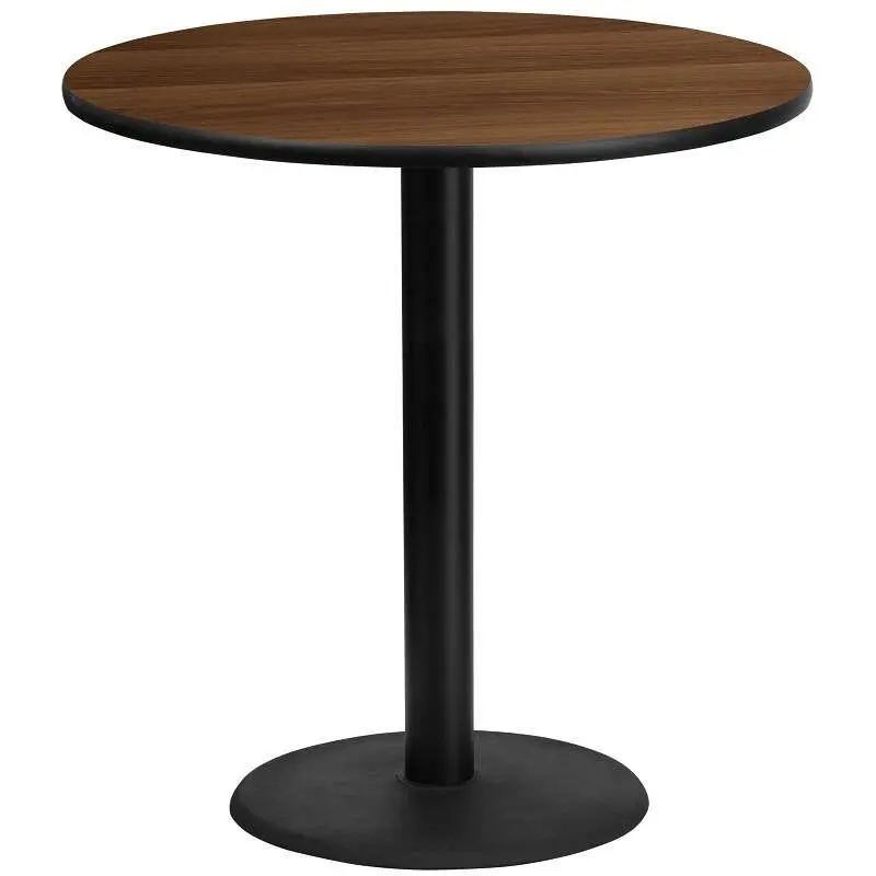 Flash Furniture Stiles 42'' Round Walnut Laminate Table Top 24'' Round Bar Height Table Base, XU-RD-42...
