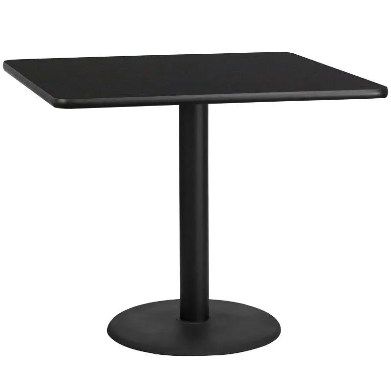 Flash Furniture Stiles 42'' Square Black Laminate Table Top 24'' Round Table Height Base, XU-BLKTB-424...