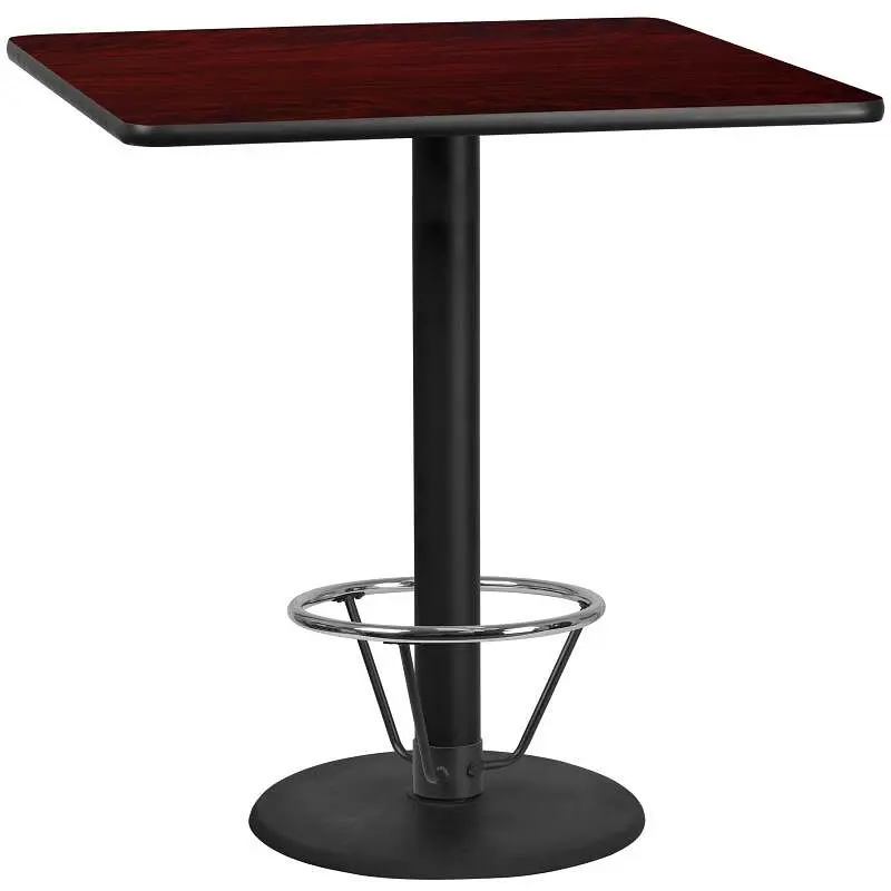 Flash Furniture Stiles 42'' Square Mahogany Laminate Table Top 24'' Round Bar Height Table Base and Fo...