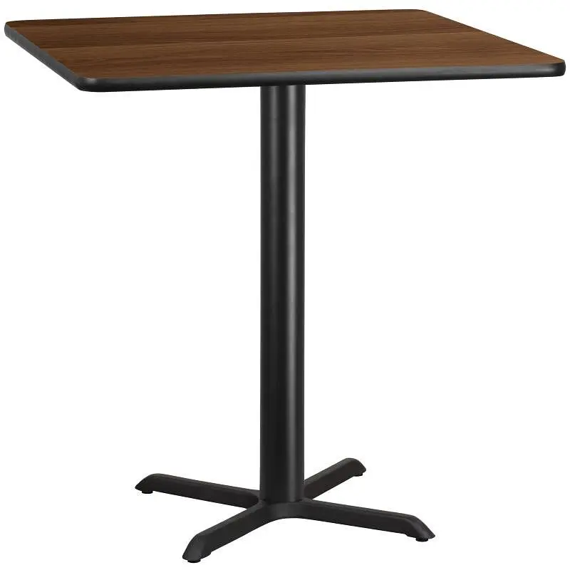 Flash Furniture Stiles 42'' Square Walnut Laminate Table Top 33'' x 33'' Bar Height Table Ba...