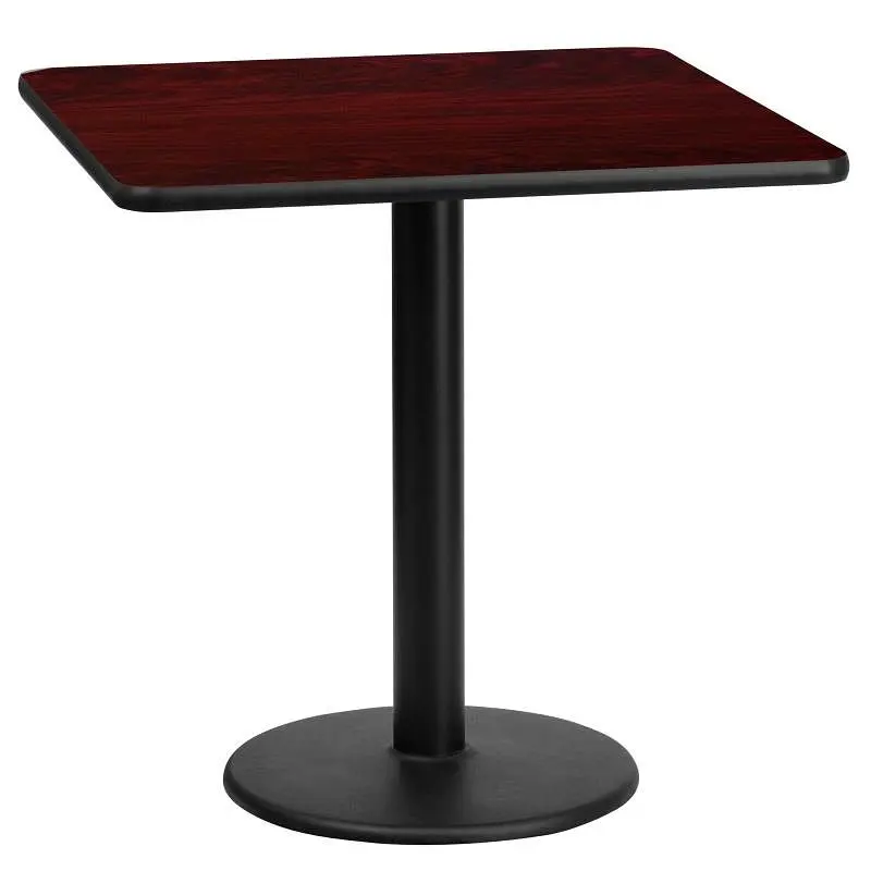 Flash Grooved Furniture Graniss 24'' Square Mahogany Laminate Table Top 18'' Round Table Height Base, ...